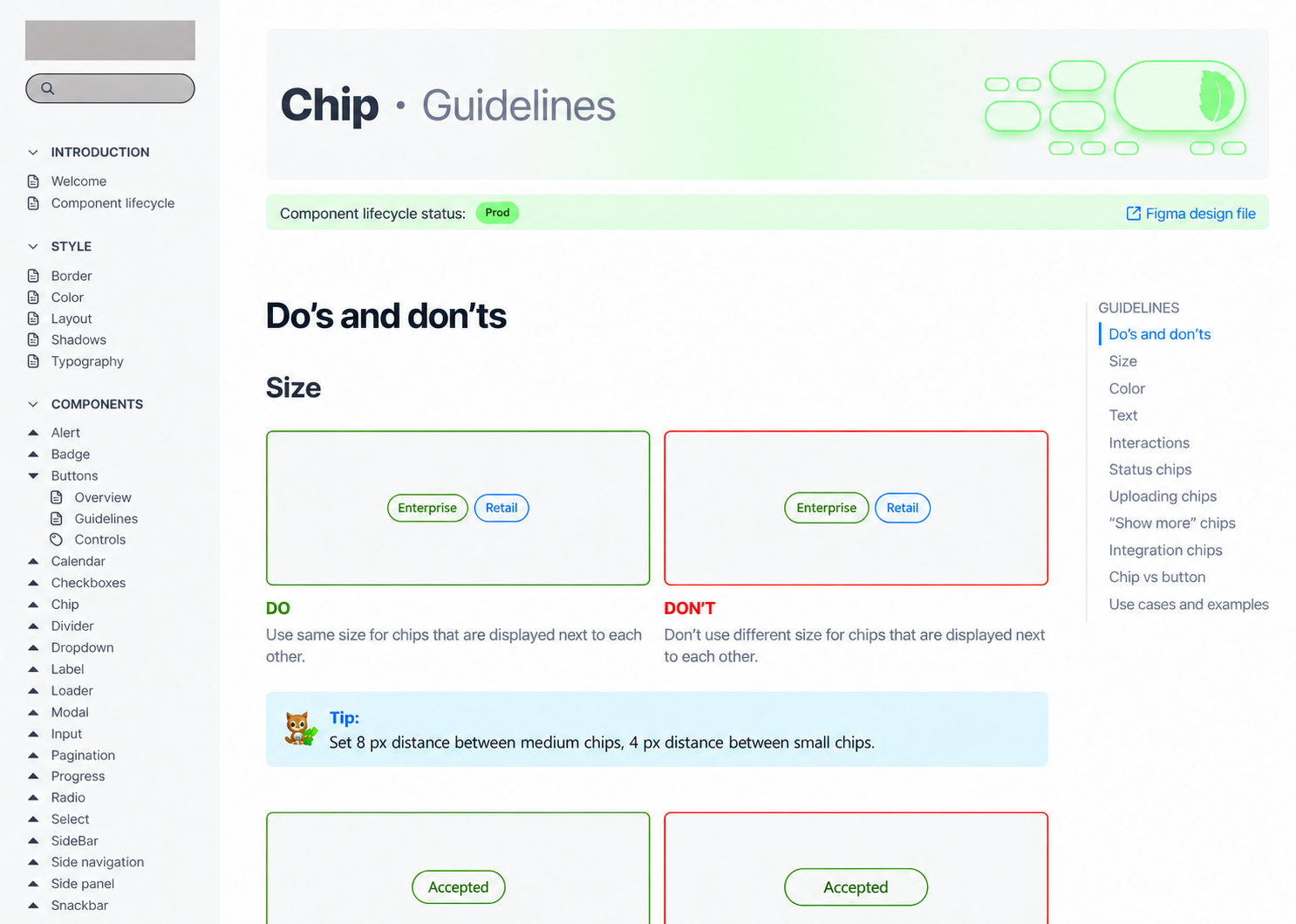 Documentazione Chip: linee guida sulle dimensioni ed esempi corretti e da evitare